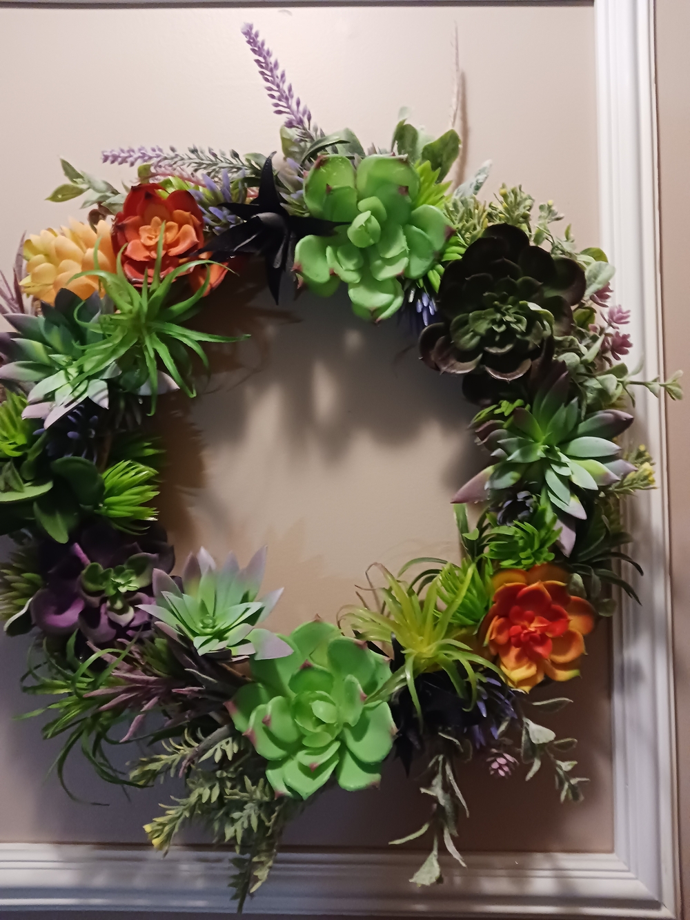 Decorative Green & Multicolor Succulent Wreath - Brand: